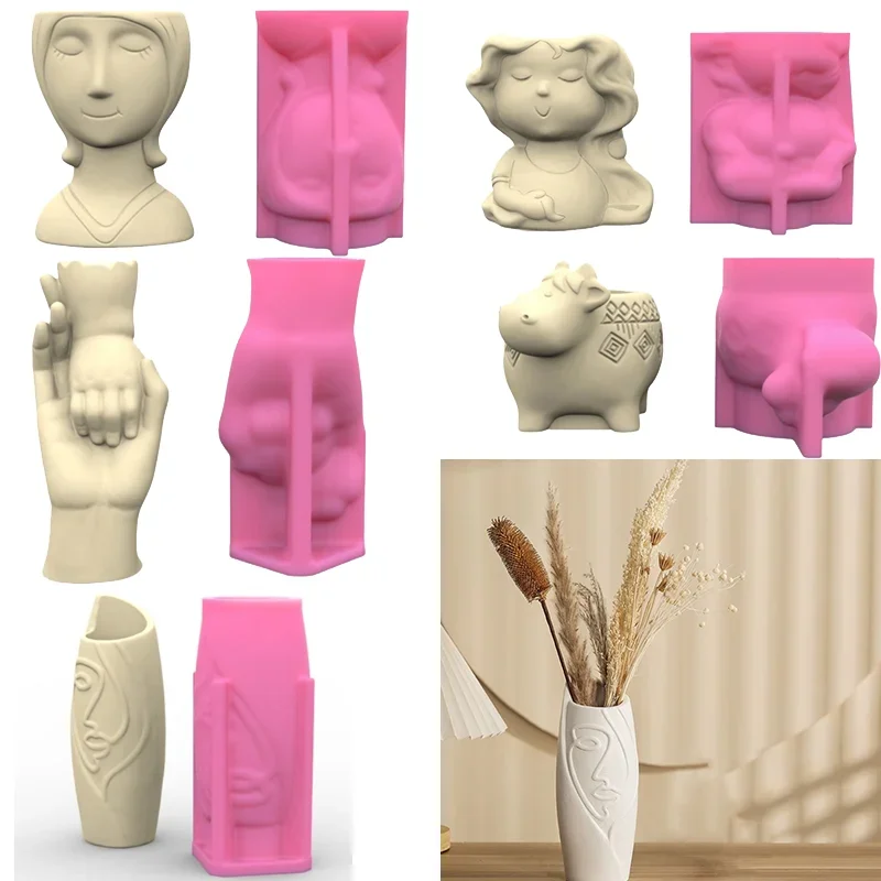 Silicone Mould for Succulent Planter Short Hair Female Figure Flower Pots Mould Artistic Home Decoration Making Molds