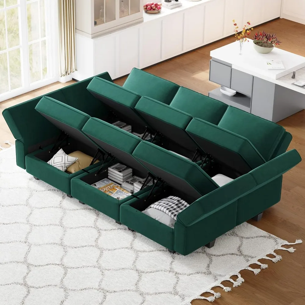 Modular Velvet Sectional Sofa With Chaise Lounge Sectional Sleeper Sofa With Storage Chaise Sofa Bed Couch for Living Room Green