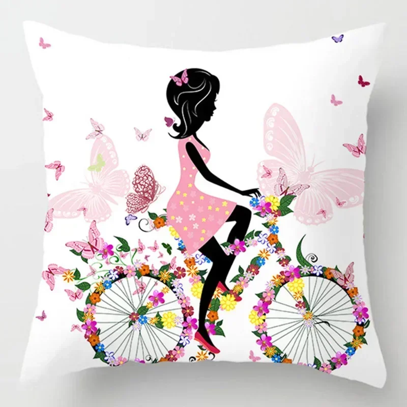 2024 Pink Flower Fairy Pillow Case Polyester Love Home Throw Pillows Soft Decorative Cushion Cover For Sofa Chair Pillow Covers