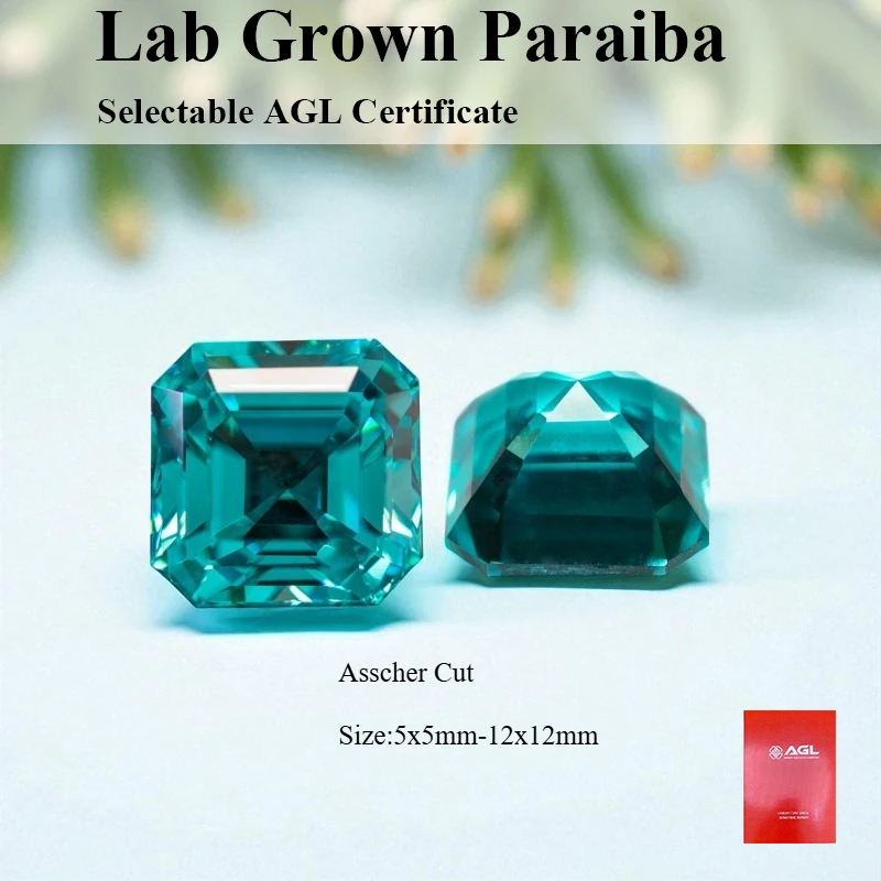 

Lab Grown Paraiba Asscher Cut Charm Gemstone For Jewelry Making Selectable AGL Certificate Pass Diamond Tester