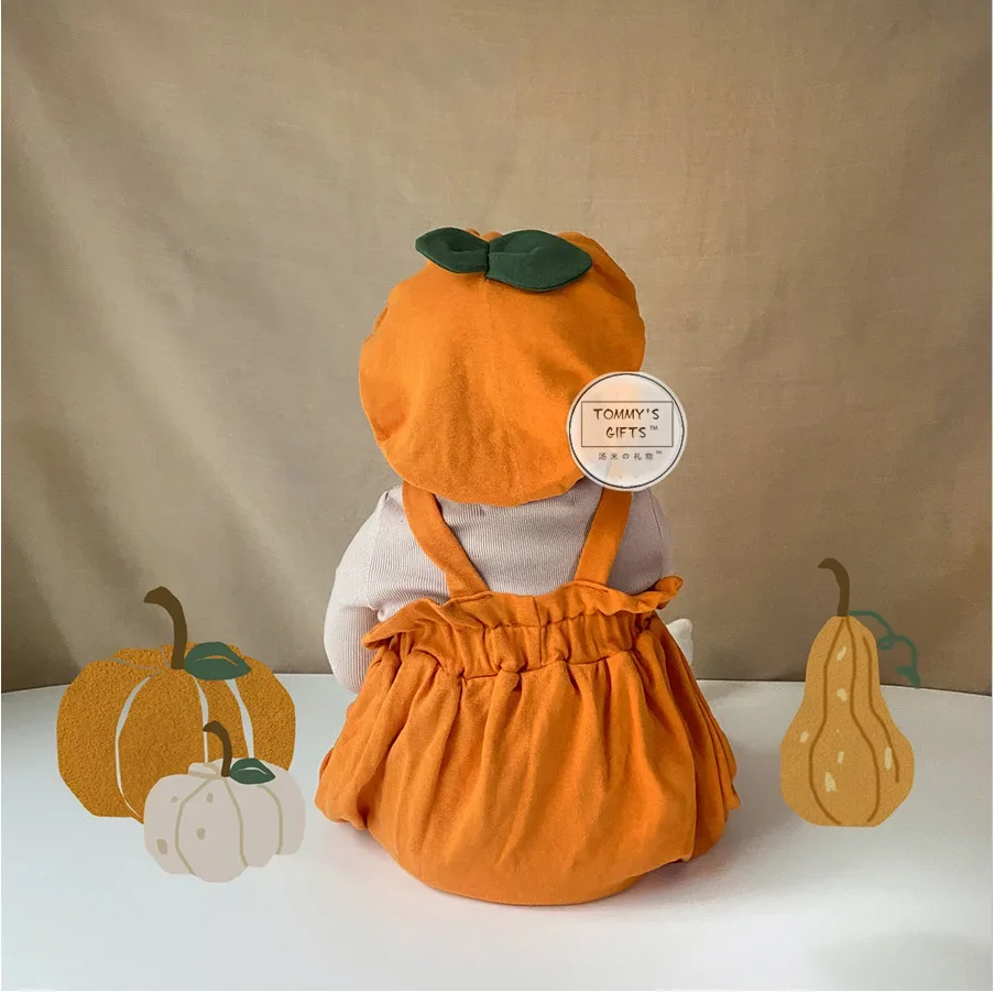 Baby Clothes 2023 Autumn Hot Fashion Baby Girl's Halloween Climbing Suit Pumpkin Lantern Strap Pant+Hat