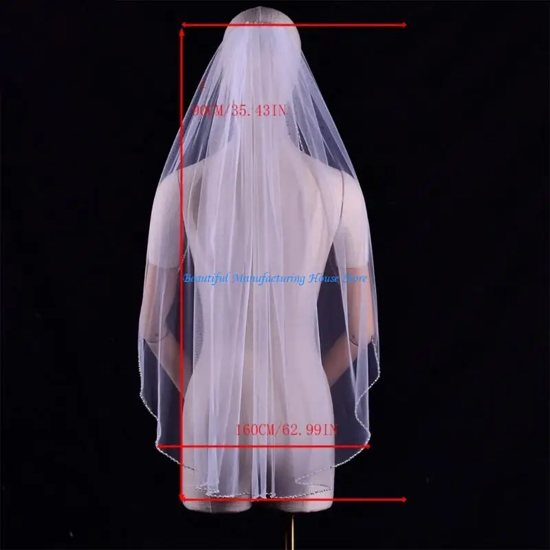 E56A غطاء رأس العروس حجاب مانتيا العروس أغطية الرأس مانتيا حجاب رائع مرصع باللؤلؤ مانتيا لإكسسوارات اللعب المدرسية