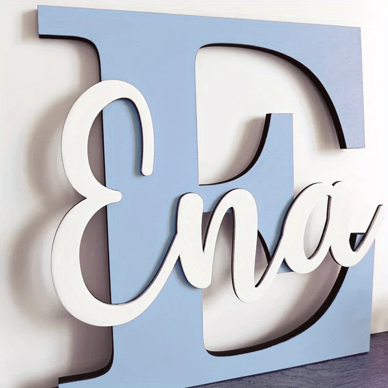 Custom Wooden Name Plaque Featuring Initial, Personalized Nursery Name Decoration, Monogrammed Letter, Bedroom Artwork, Baby Roo