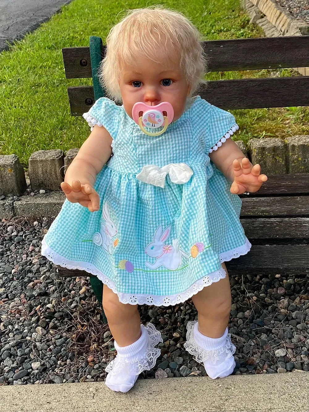 DLS Customized Limited Supply 22inch Reborn Baby Ellie Hand-Rooted Hair Already Finished Doll in Different Dress