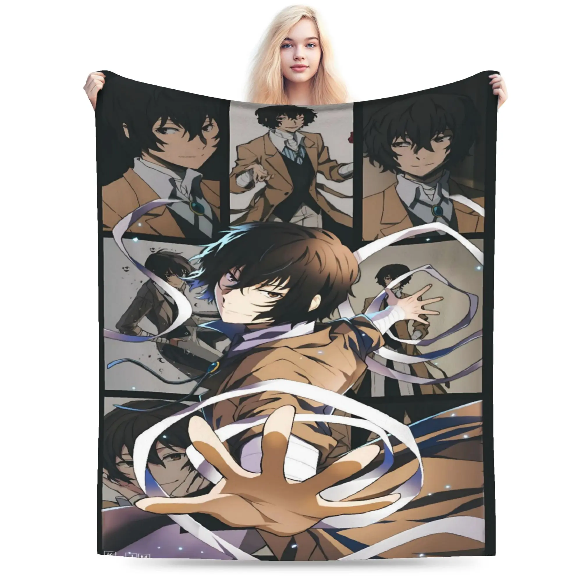 Dazai Bungo Stray Dogs Blanket  Super Soft Street Trend Plush Throw Blanket For Living Room Picnic Flannel Bedspread Bed Cover