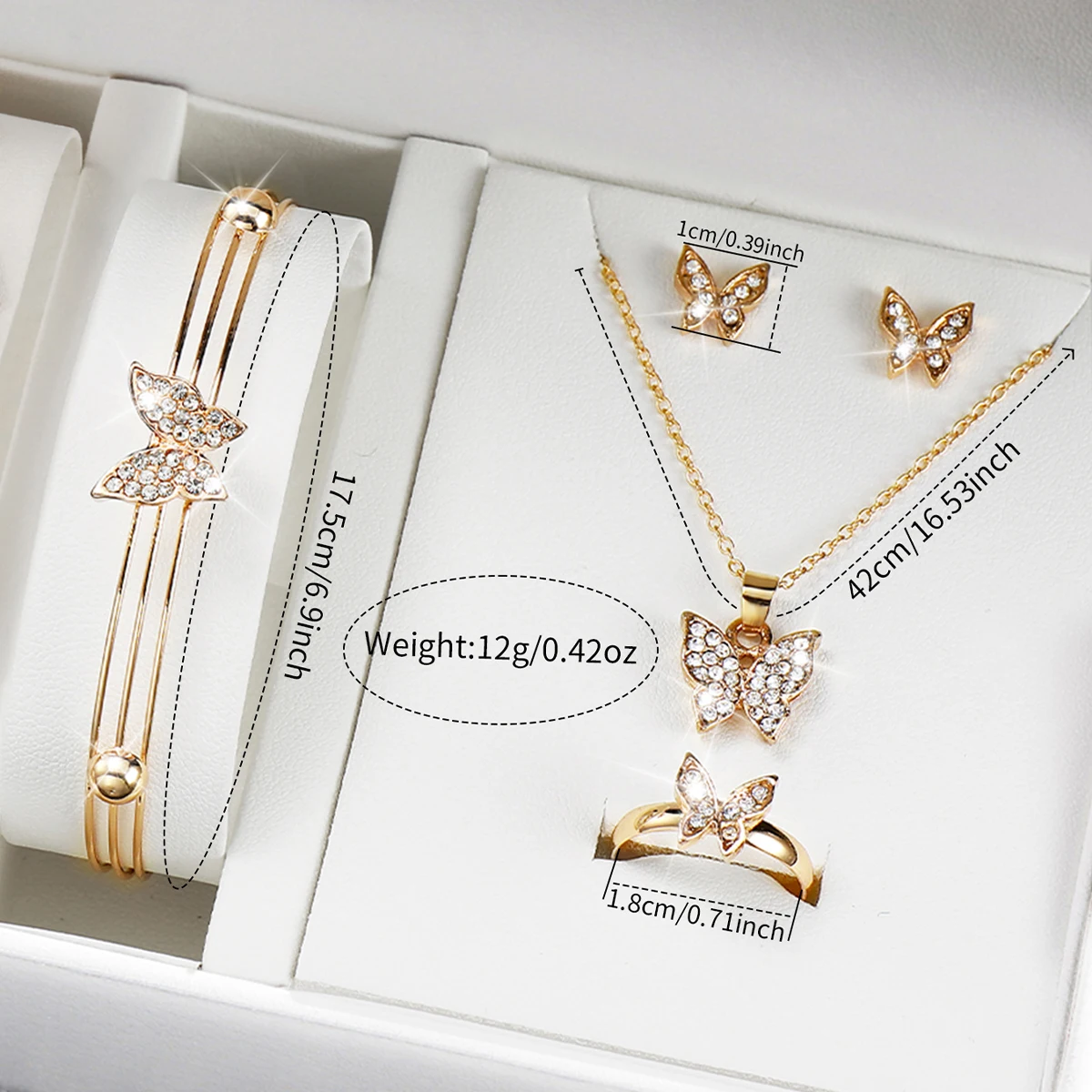 5PCS/Set Women Watches Diamond Butterfly Jewelry Set Fashion Gold Plastic Band Quartz Watch