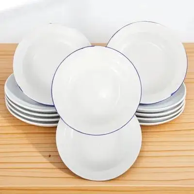 

Retro Enamel Plate Set Classic Enameled Bowl Soup Plate for Kitchen Dining Room Vintage Style Fruits Dish Houseware