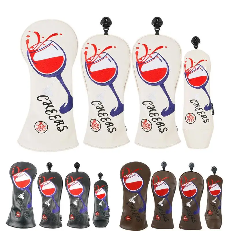 Golf Club Headcovers Red Wine Goblet Pattern Wood Golf Headcover Driver Fairway Woods Head Covers Embroidery Golf Driver Cover