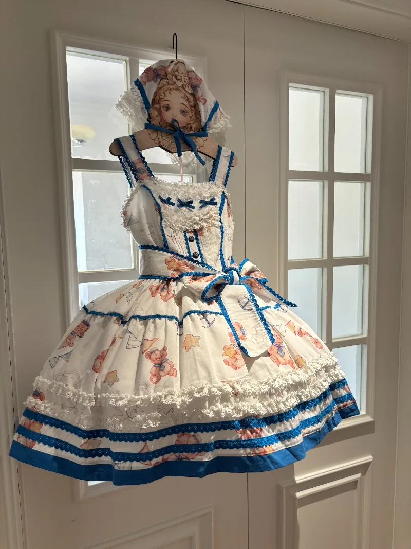 

Sweet Cute Girl Japanese Original Lolita Dress Cartoon Bear Print Doll Feeling Birthday Party Jsk Tutu Dress