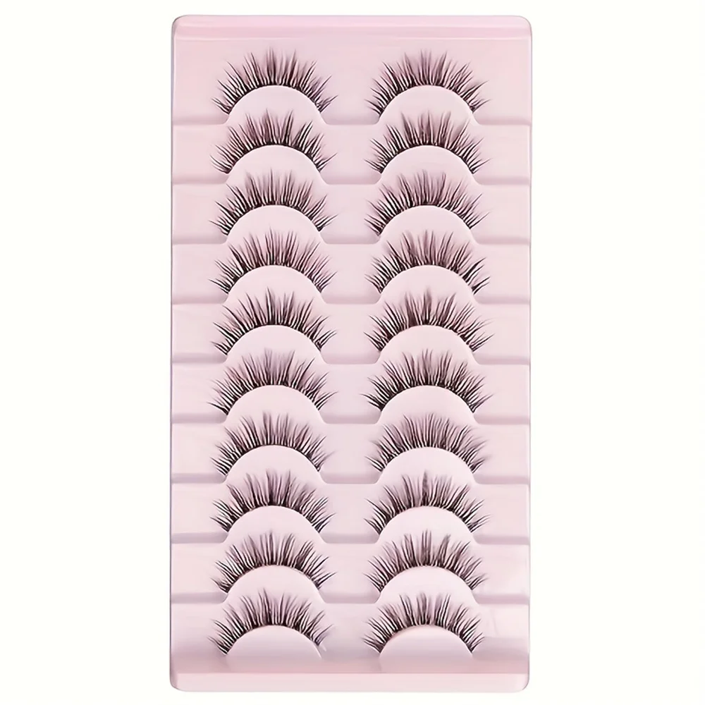 10 pairs Natural Look 3D False Eyelashes with Soft, Thick 14mm Lashes and Clear Band