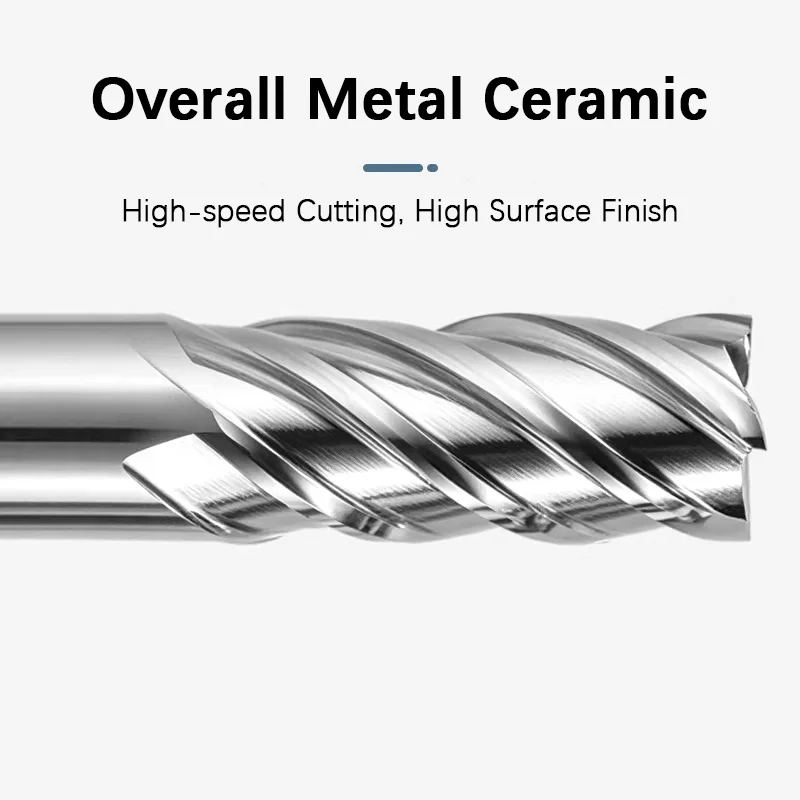 1pcs 75° Solid Cermet End Mill, 2/4 Flute, Mirror & High Gloss, High Hardness Wear-Resistant Efficient CNC Cutter