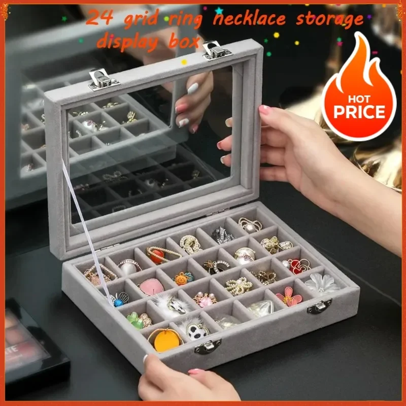 

New Transparent Window Large Capacity 24 Grid Jewelry Storage Box, Simple and High-end Ring Necklace Jewelry Storage Display Box