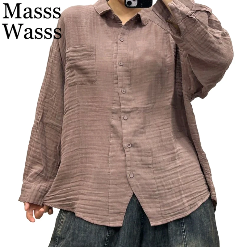 

Masss Wasss Spring Classic Loose Soild Cotton Linen Shirts Womens Fashion Vintage Elegant Tops Ladies Korean 2026 Causal Blouses