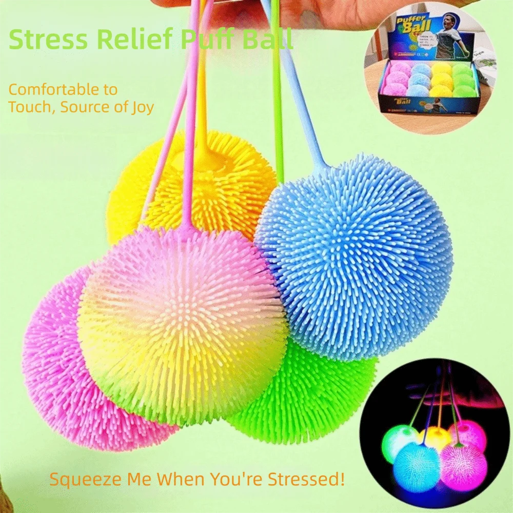 Creative Random Color Spiky Stress Ball TPR Soft Luminous Toy Stress Relief Light Up Toy for Kids