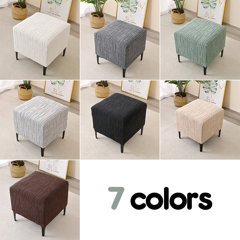 Elastic Jacquard Square Ottoman Cover  Stretch Slipcover for Footstool Dust-Resistant & Non-Slip Home Furniture Protector