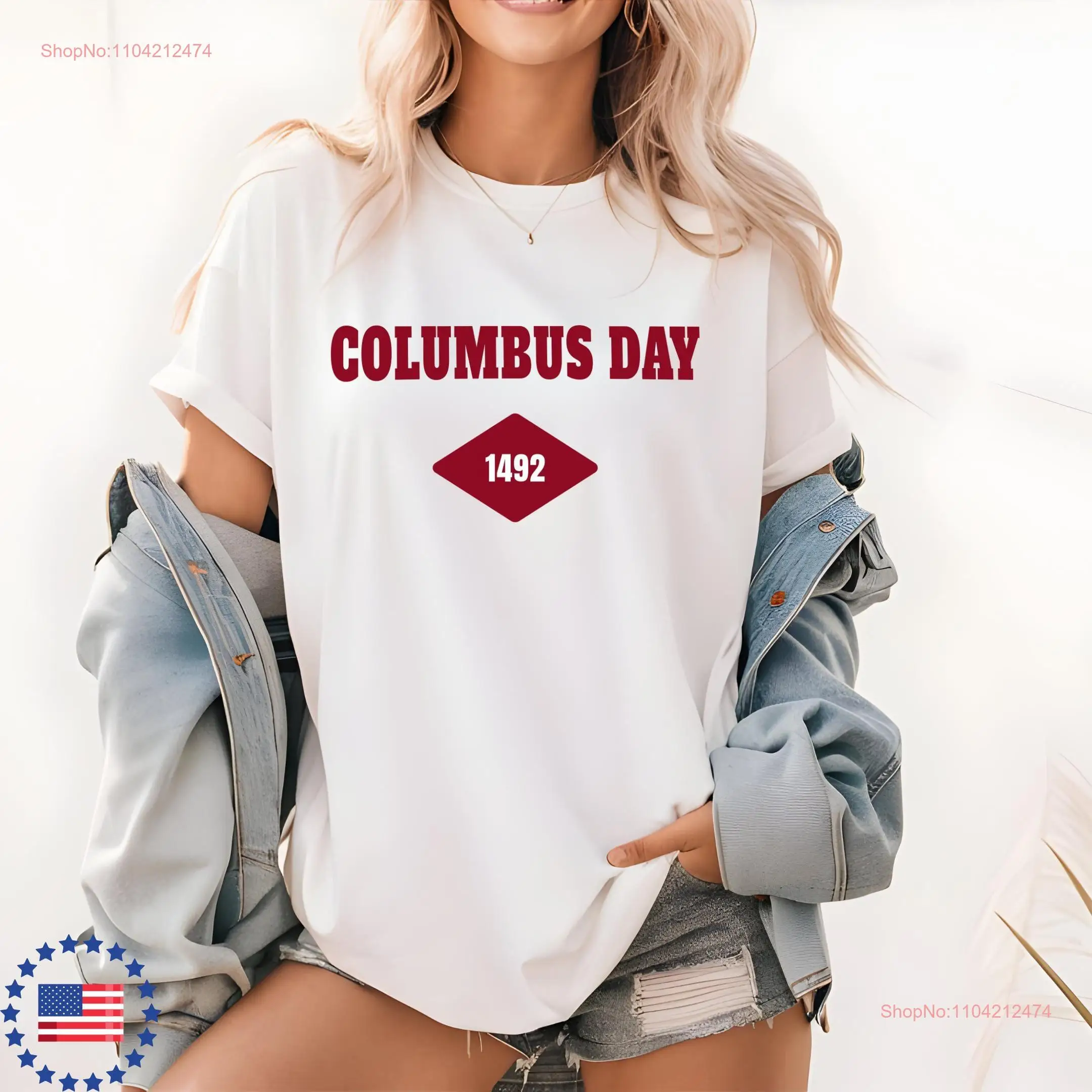 Columbus Day 1492 T Shirt Minimalist 2024 Christopher Happy long or short sleeves