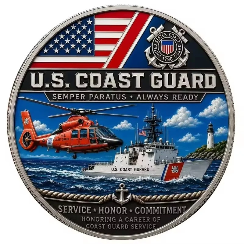 U.S. Coast Guard Semper Paratus Always Ready Silvery Plated Souvenir Coin Veteran Service Honor Commitment Coin Collectible Gift