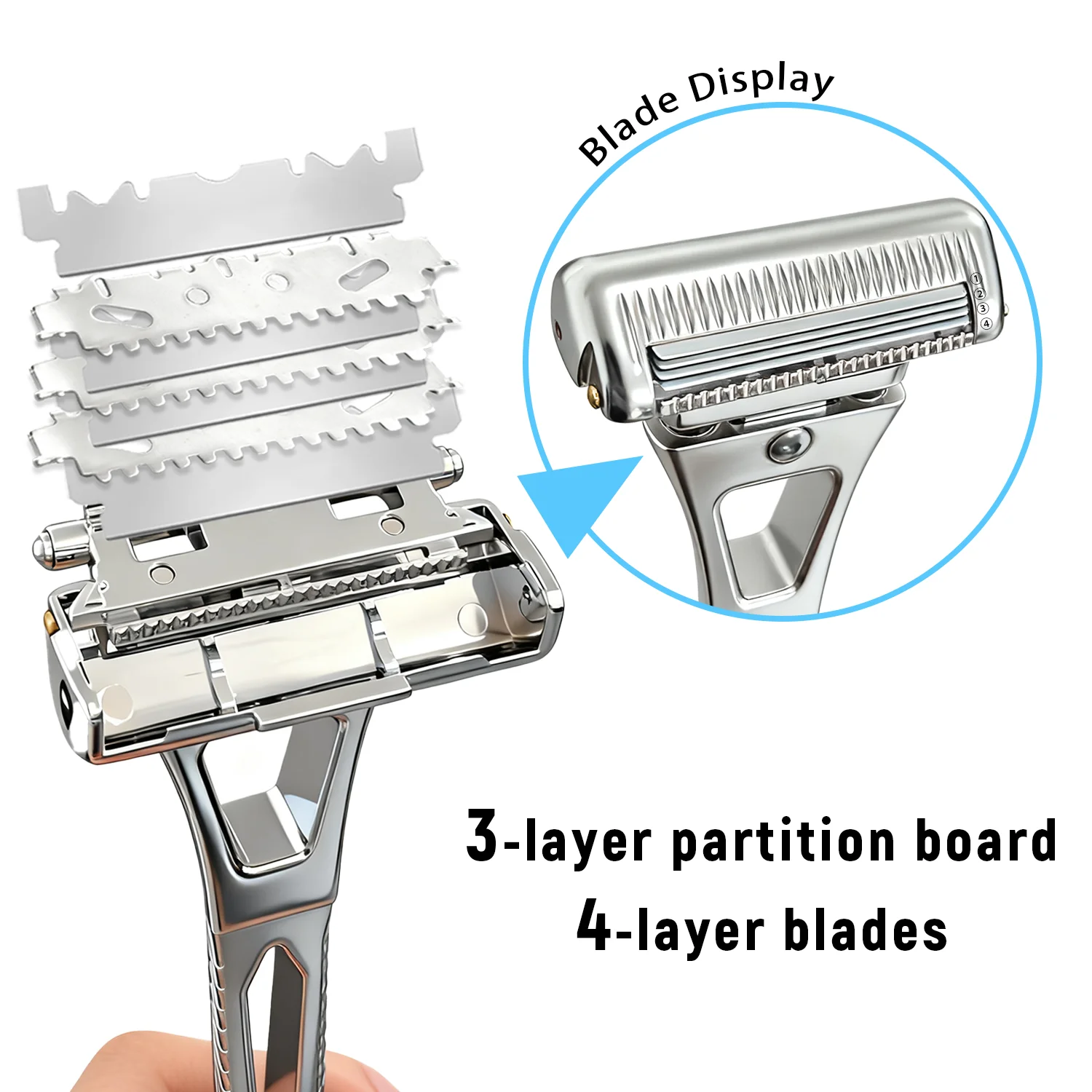 Whityle 24TS Glide Pro 4D Super Stainless Steel Shaving Razor 4 Haft Blade Safety Shaver Kit for Man with Stand Men’s Best Gift