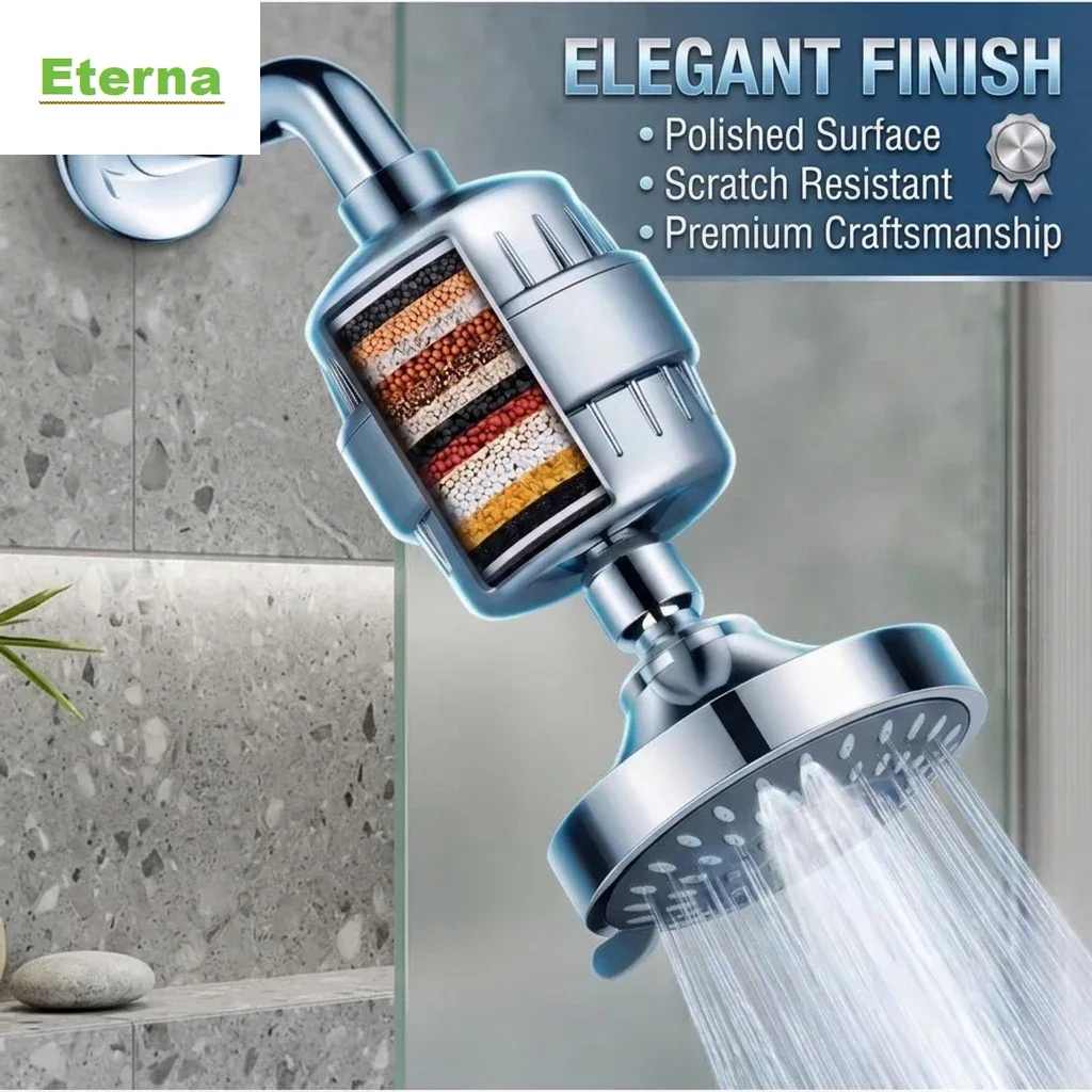 Three Piece Set with 5 Levels of Water Outlet Showerhead, 15 Level purified Water Quality Filter, Bathroom Shower Set
