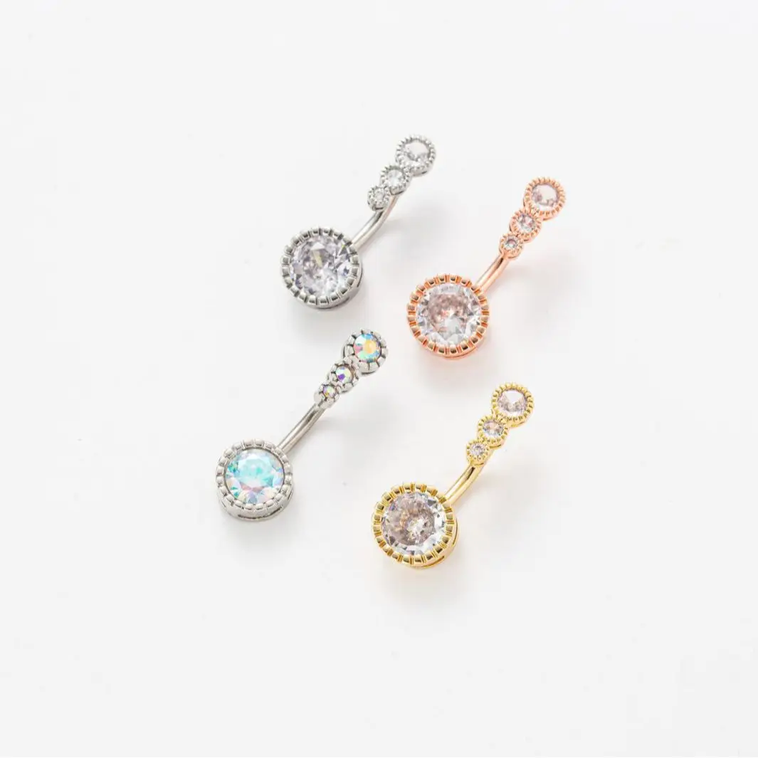 1PC Stainless Steel Belly Button Rings Round Crystal CZ Dangle Navel Ring Belly Piercing For Women Sexy Body Jewelry Ombligo 14G