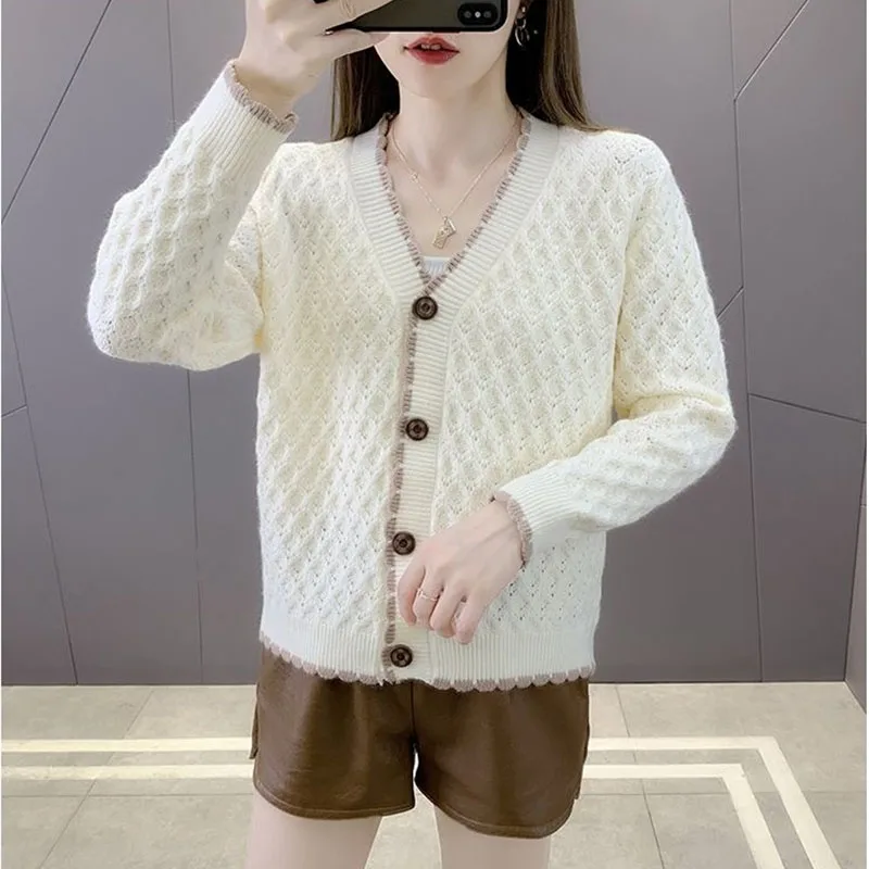 Xiaoxiangfeng-Casaco cardigan de malha fina para mulheres, suéter decote em v, jaqueta solta, casaco coringa, coreano, feminino, primavera, outono, novo, 2024