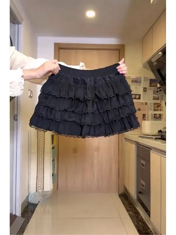 Large Size Ballet Style Lace Splicing Cake Skirt Women's Autumn Winter Sweet White Puffy Half Skirt A-Line Short Skirt