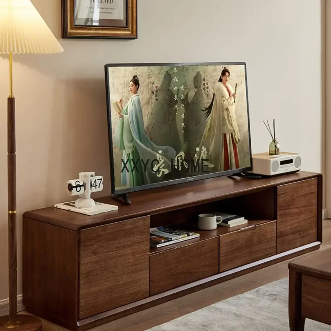 

Living Room All Solid Wood Modern Simple Small Apartment Retractable