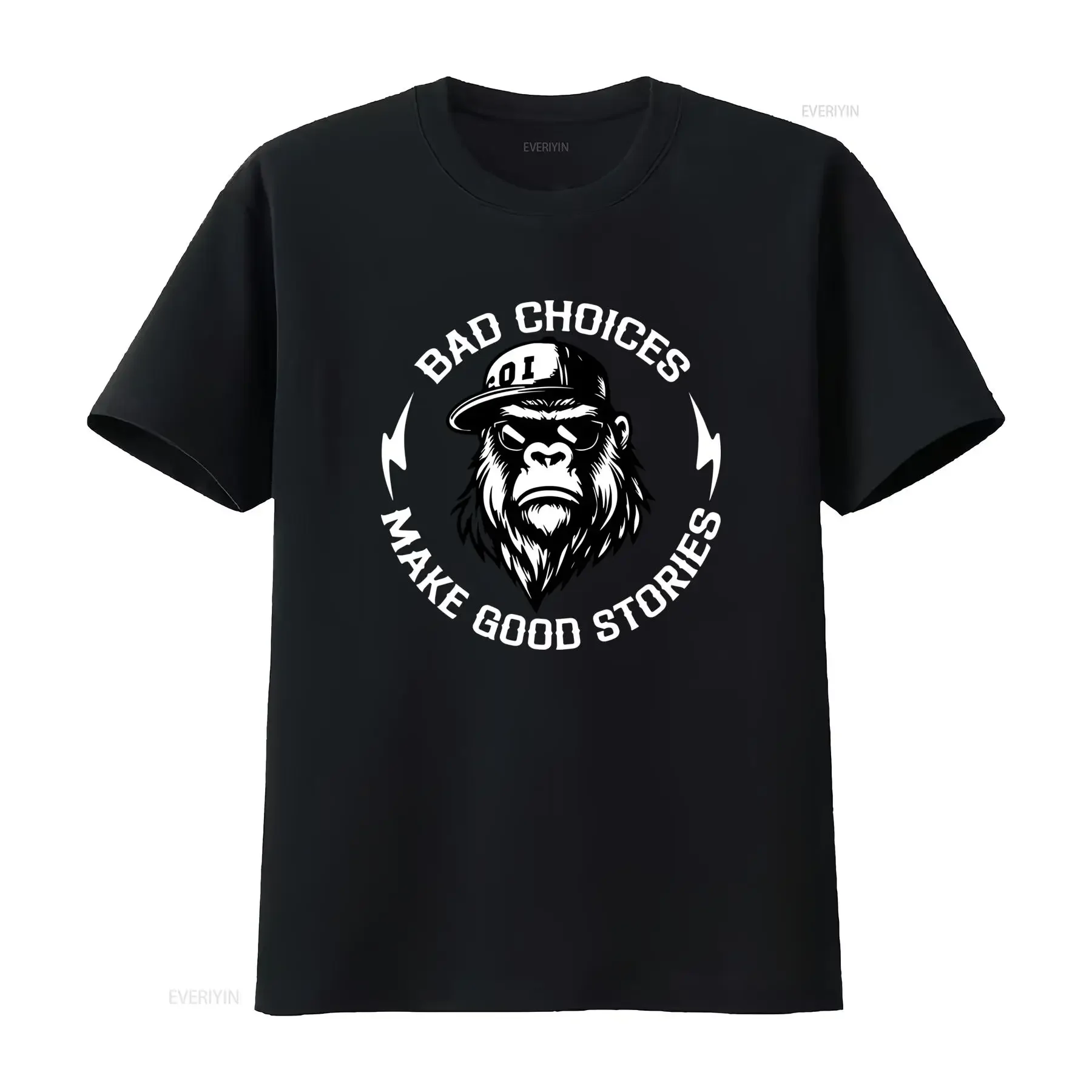 Maglietta da uomo divertente con scimmia T shirt nera casual girocollo vestibilità regular stampa Bad Choices Make Good