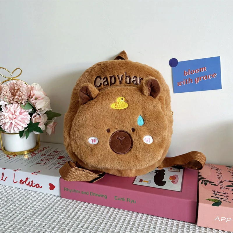 Kapibara-Plüsch-Rucksack, großes Fassungsvermögen, lustige weiche Plüsch-Rucksäcke, langlebig, für Schule, College, Reisen, Tagesrucksack, Geburtstagsgeschenk für Kinder