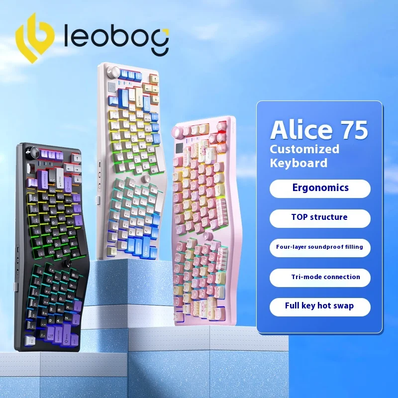 LEOBOG A75 Mechanische Tastatur 3 Modus Angepasst RGB Hot Swap Ergonomie Gaming Tastatur TOP Struktur Alice75 Kit PC Zubehör