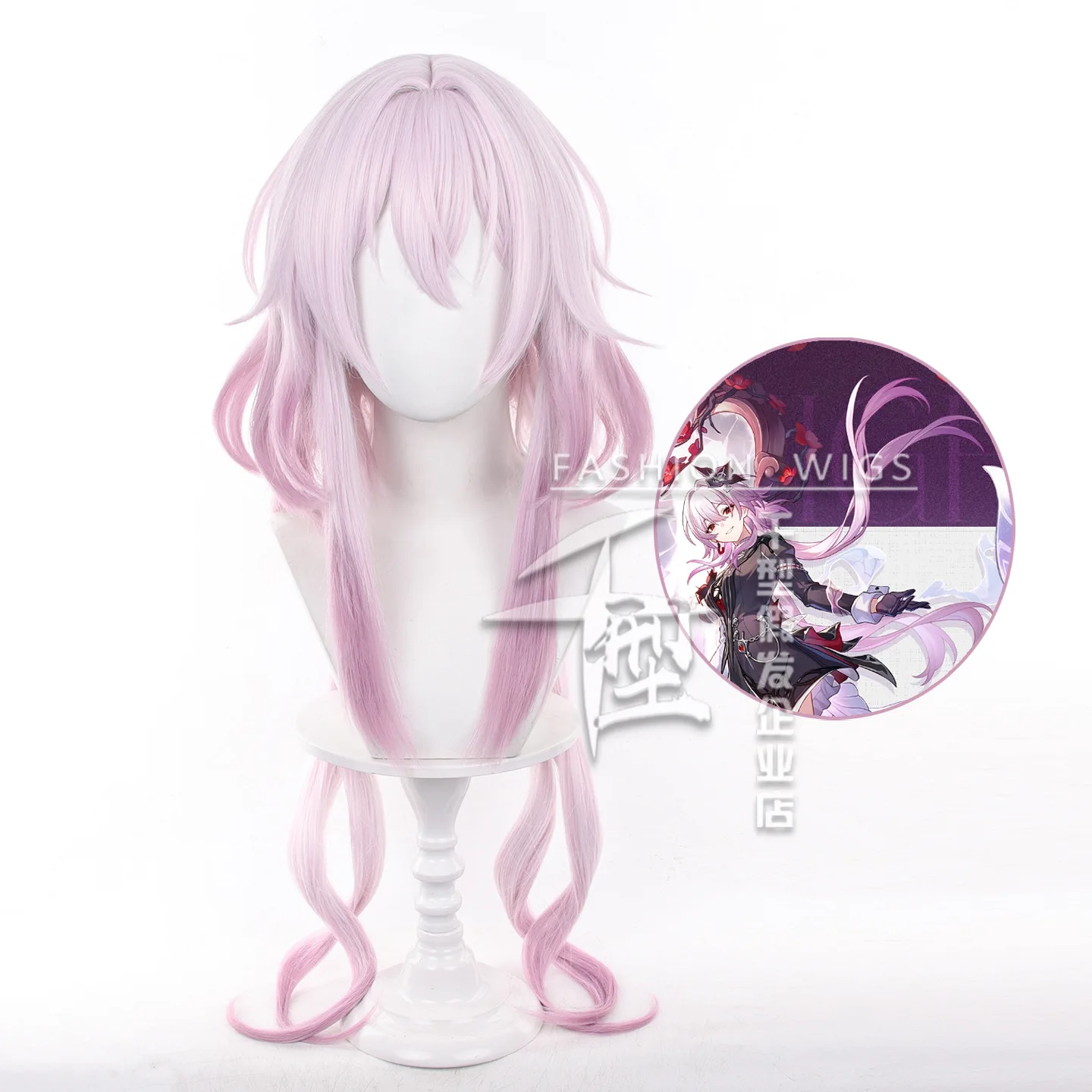Synthetic Long Wavy Ombre Pink Highlights Wigs with Bangs Anime Game Cosplay Wig Heat Resistant for Daily Party