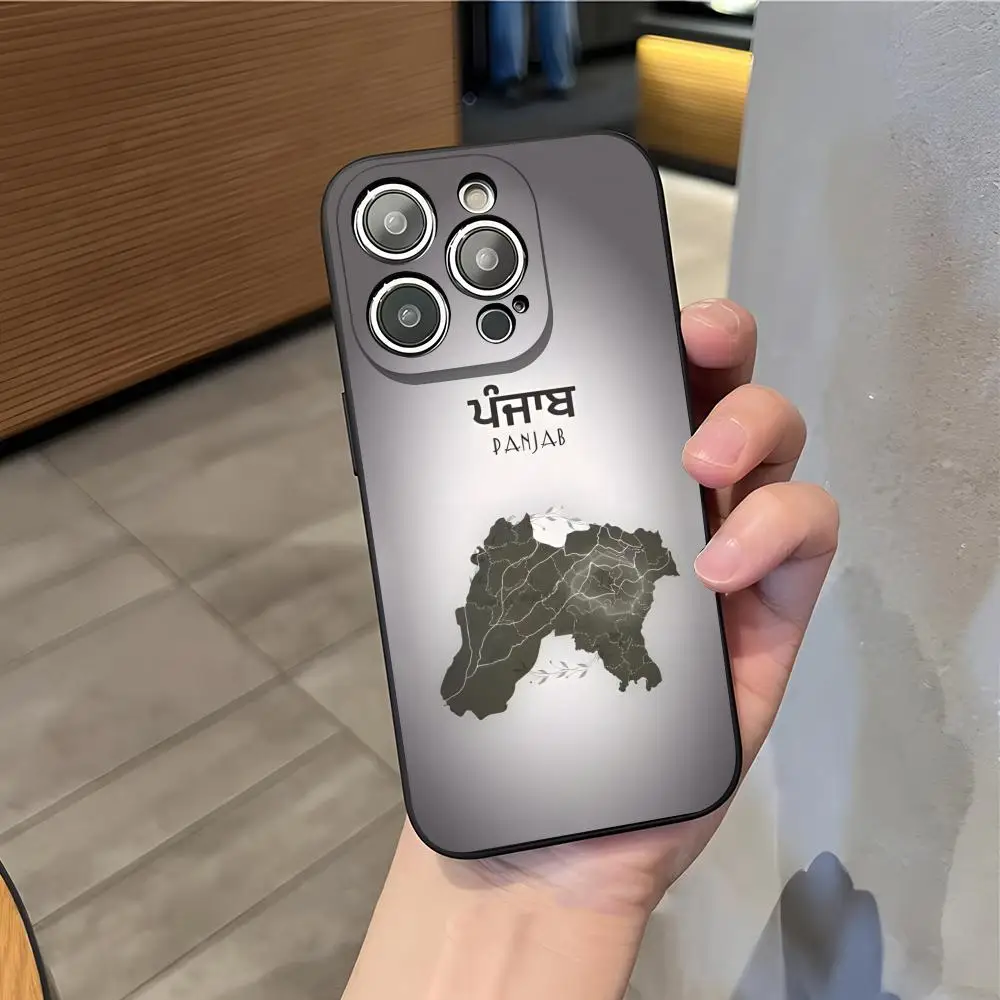 حافظة هاتف P-Punjab Map لهاتف آيفون 17 Ari 16 E Pro Max 15 14 13 Mini 12 Pro 11 XS Max 7 8 Plus غلاف ناعم أسود