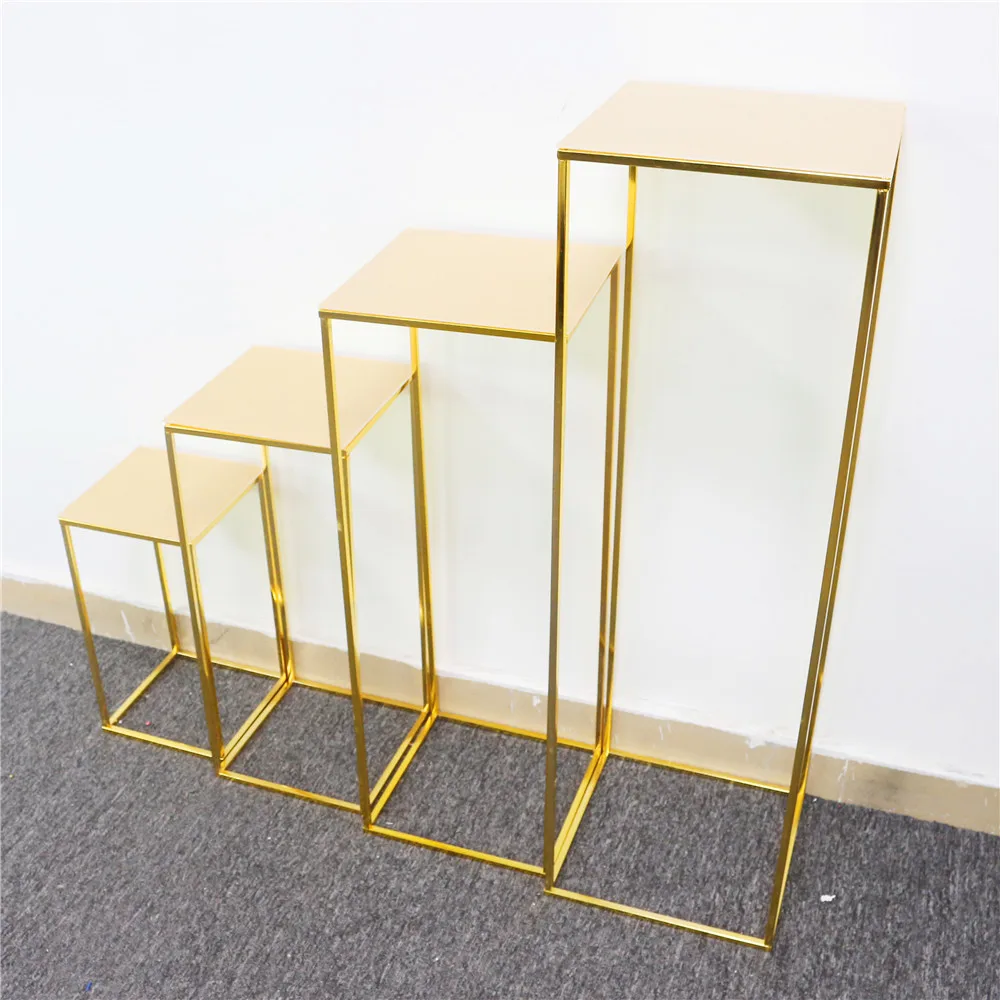 

4pcs Wedding Centerpiece Gold-Plated Geometric Flower Stand Home Decoration Shiny Metal Iron Rectangle Cuboid Frame Backdrop