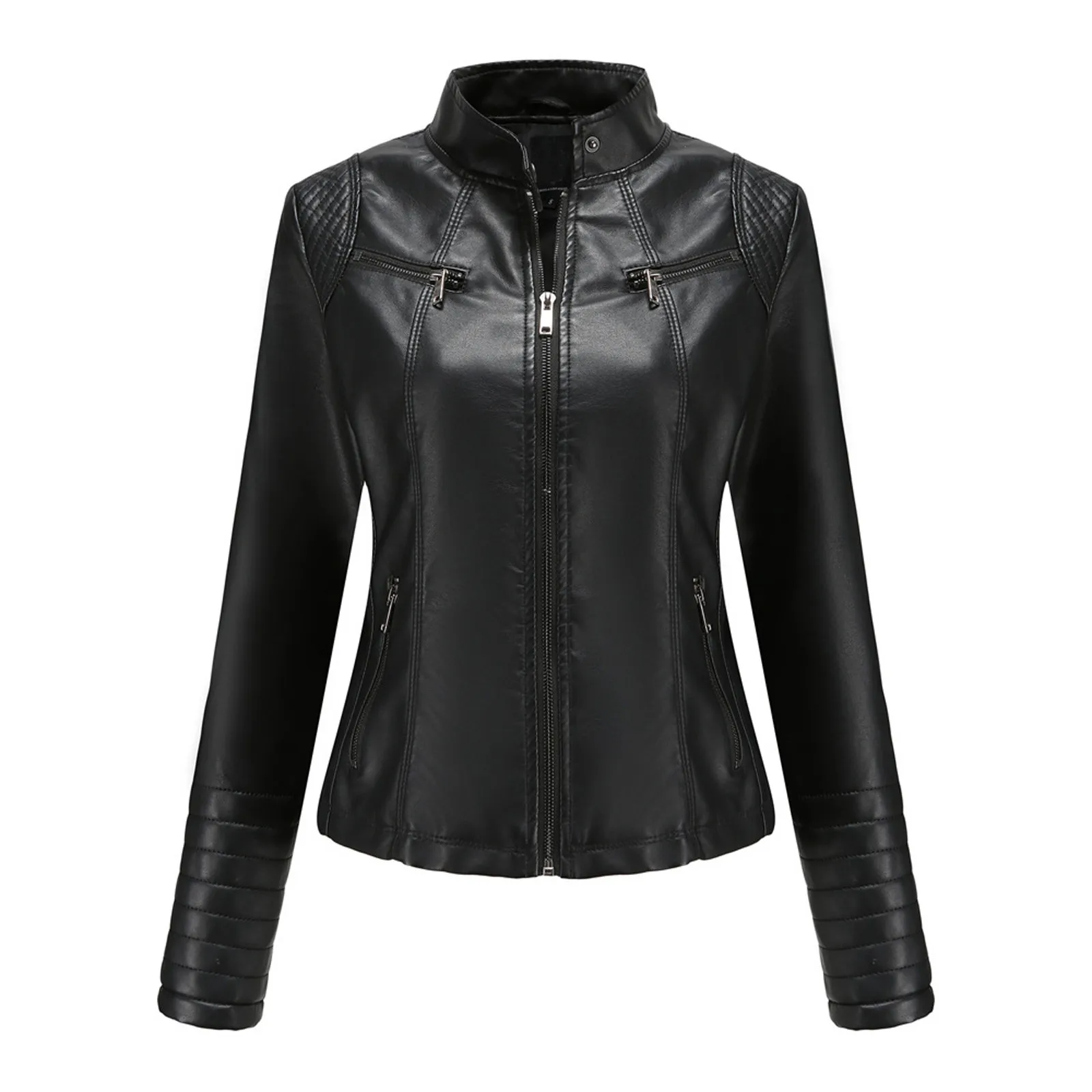 Women Slim Leather Jacket Spring Autumn Ladies Motorcycle Leather Jackets Women Turn-down Collar Zipper Slim Moto Biker Jacket