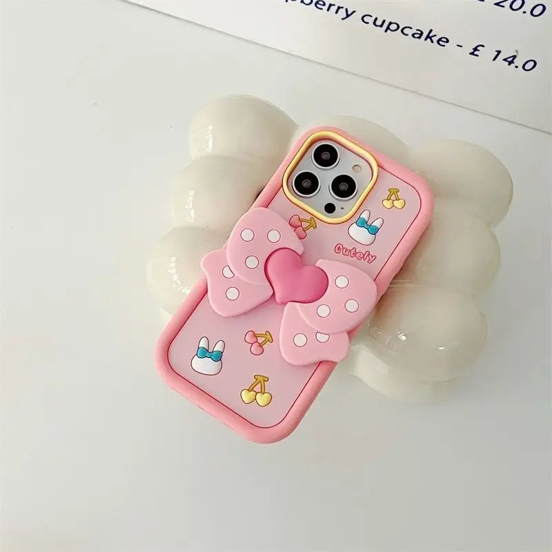 الوردي فراشة القوس الحب قوس لطيف سيليكون جراب هاتف آيفون 16 برو 15 14 13 12 11Pro ماكس زائد للصدمات مكافحة السقوط غطاء #3