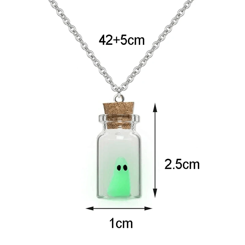 Creative Glowing Ghost Bottle Pendant Necklace Glow In The Dark Halloween Jewelry Gifts