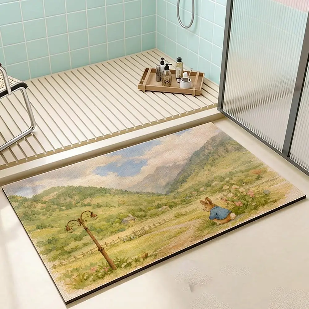 Floor Mat Diatomaceous Earth Bath Mat, QuickDrying, Water AbsorbentNonSlip, MultiScene Household Floor Mat P-Peter R-Rabbit