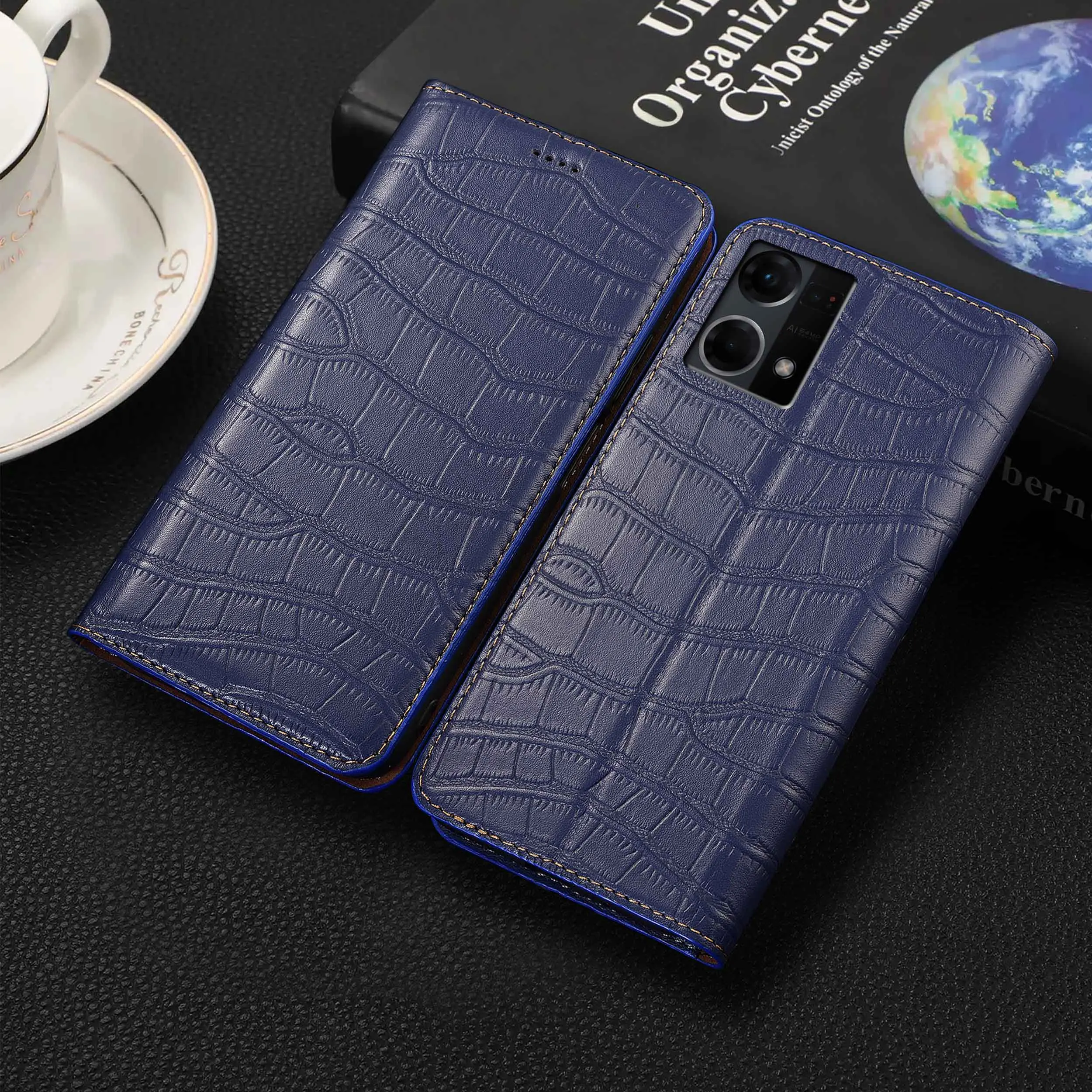 

Для OPPO Reno 2 3 4 5 6 7 7Z SE Pro Plus 4G 5G крокодиловый живот из натуральной кожи, откидной чехол для телефона, нескользящий чехол из воловьей кожи