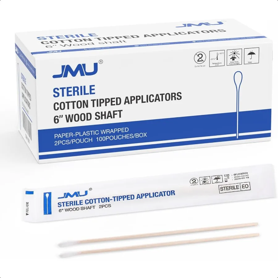 6 Inch Sterile Cotton Tipped Applicators 200 Count Long Cotton Swabs Wood Shaft Medical Swabs