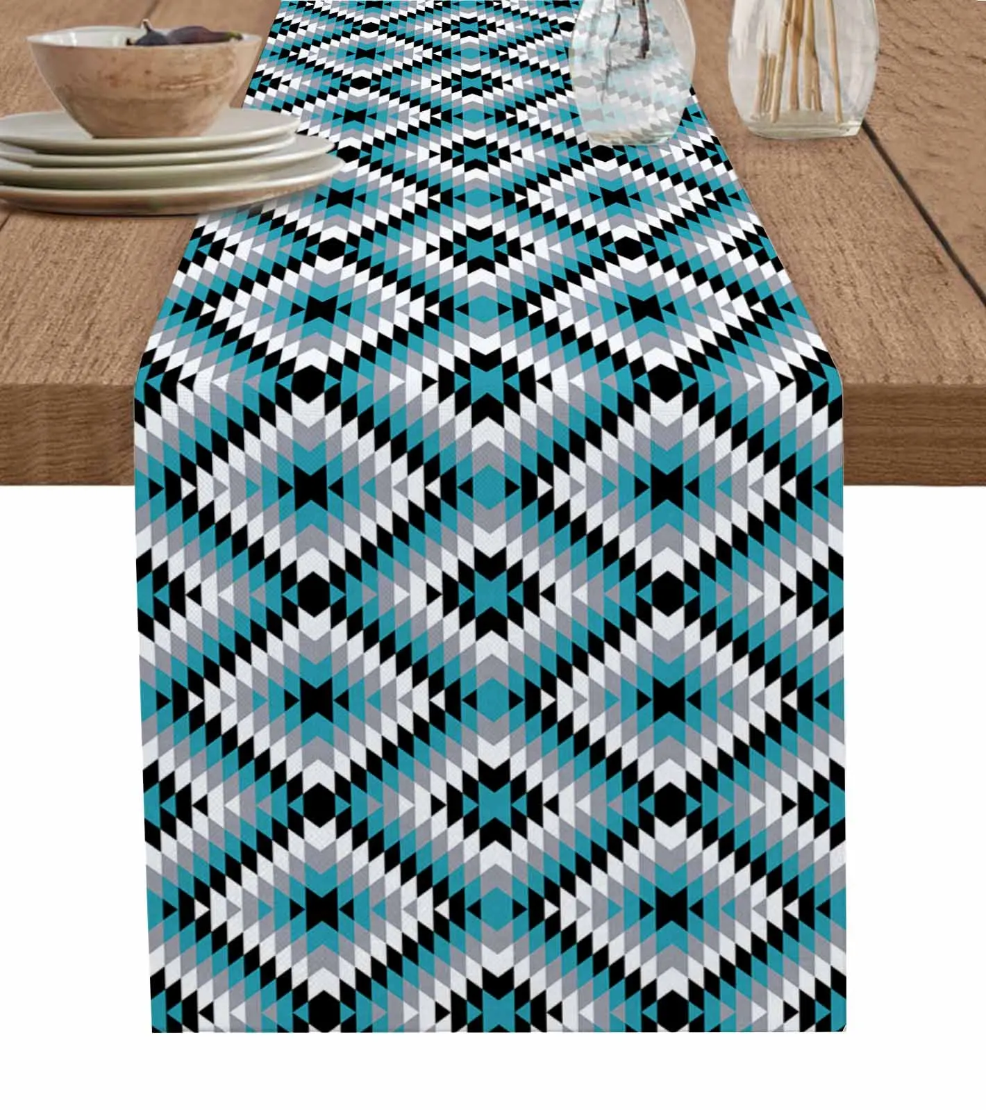 

Bohemian Aztec Moroccan Water Green Table Runners Coffee Tablecloth Wedding Decoration Modern Home Party Table Mats