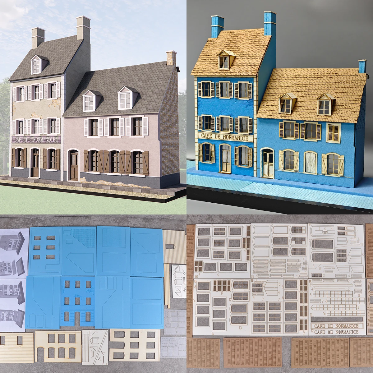 

Assembly Architectural Building model sand table Normandy cafe club diorama Scale model kit Display Base stand 1/35