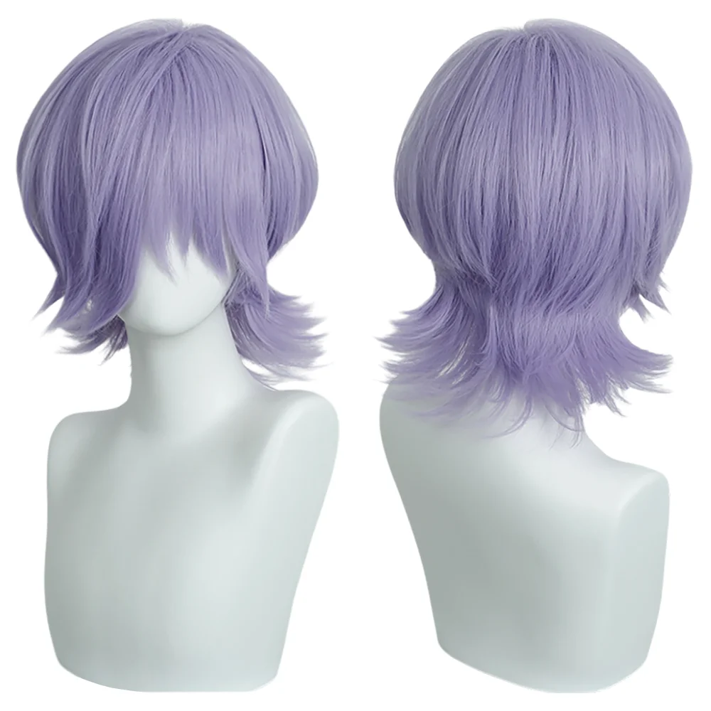 Light Purple Short Cosplay Wigs Anime Shaggy Mullet Wig Heat Resistant Synthetic Hair For Men Women Halloween Party Costume