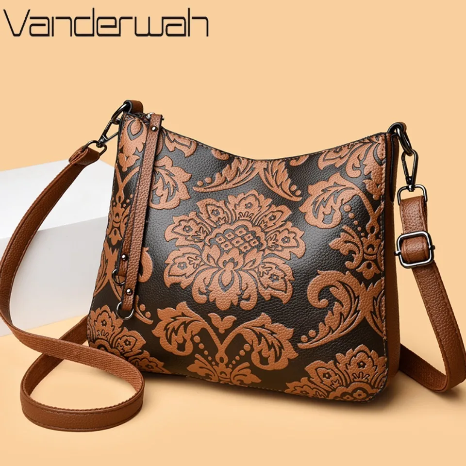 

Vintage Floral Crossbody Bags for Women Top Quality PU Leather Casual Ladies Shoulder Messenger Bags Female Handbags Purses Sac