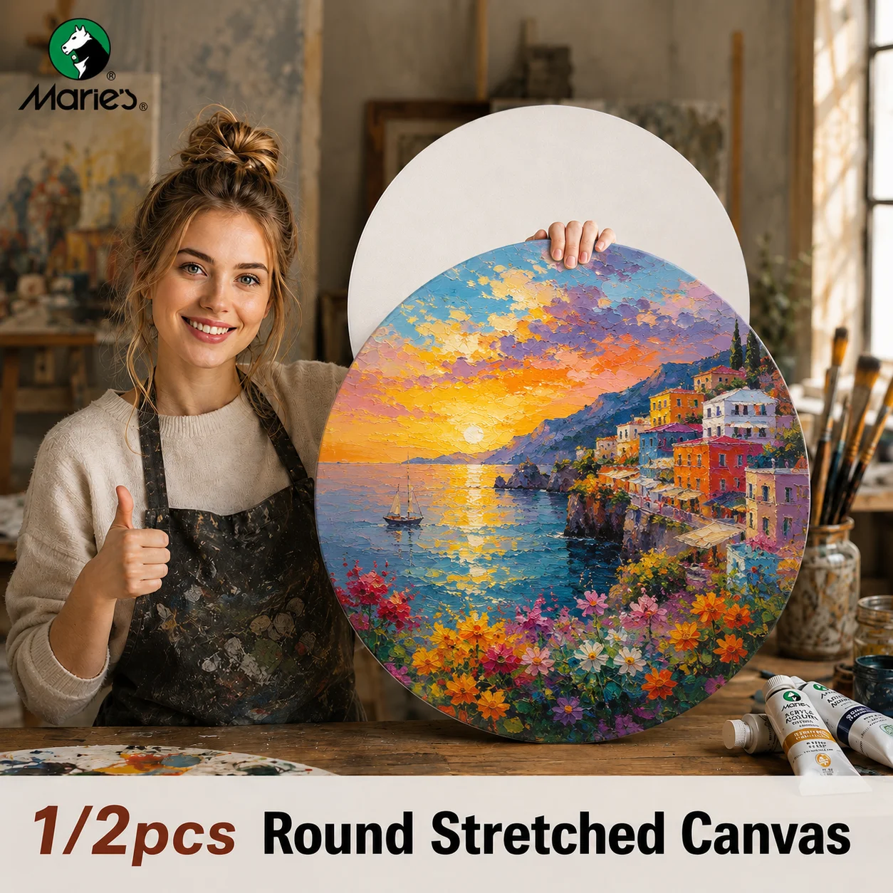Marie's 1/2pcs Stretched Canvas for Artists, for Painting, Oil, Acrylic, 20×20inch, for Art Lovers and Adults(50×50cm)