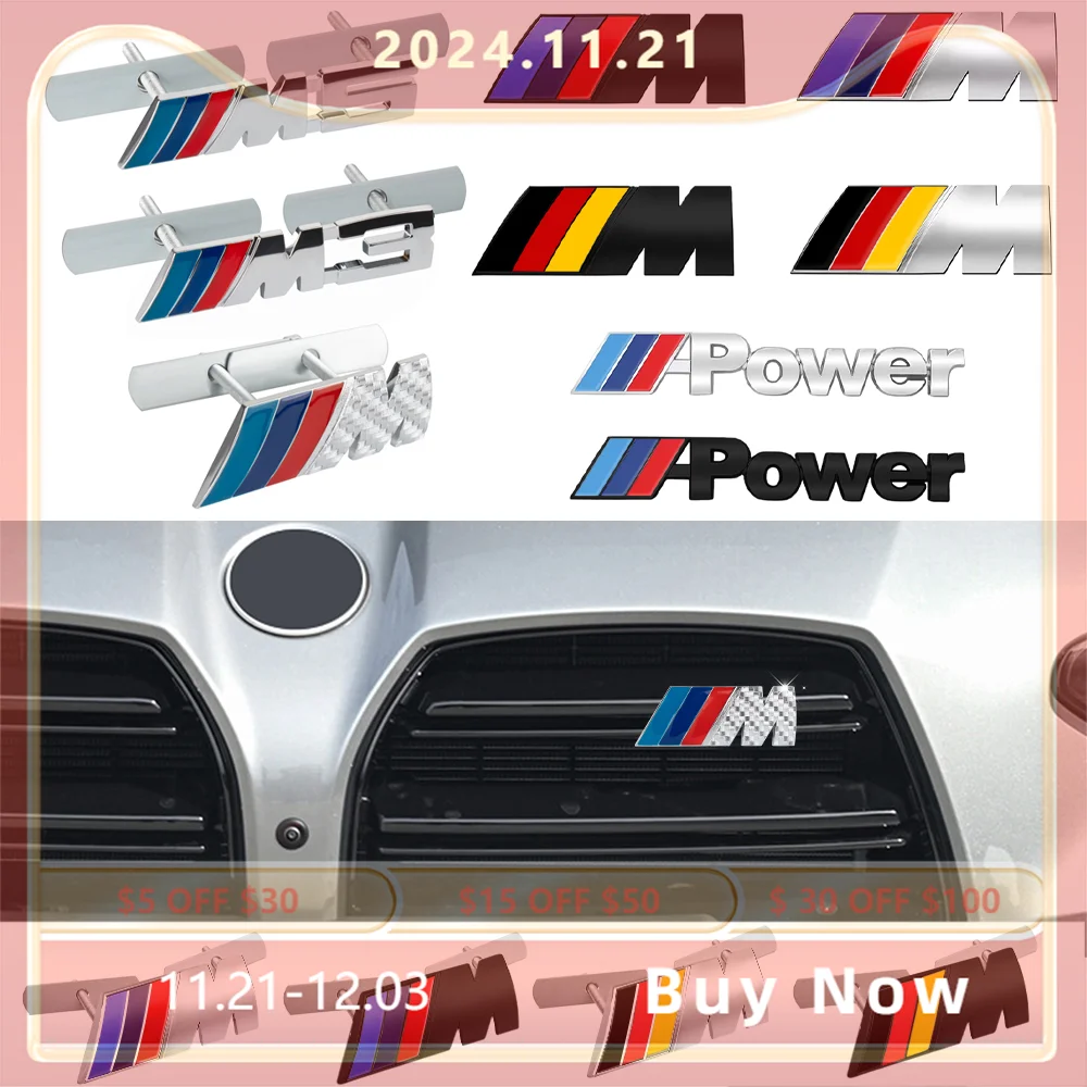 3D Metal Auto Front Grille Badge Decoration Car Emblem Modification Accessories For BMW M M3 M5 POWER Performance E92 E91 X5 X1