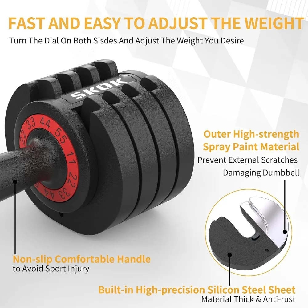 Adjustable dumbbells for both men and women, non-slip quickly adjusts weight by turning handles, black dumbbells with trays