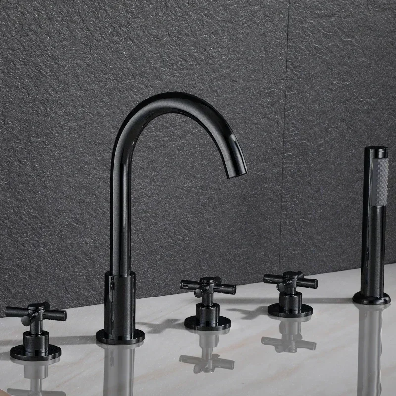 Brass Bathroom Sink Mixer Split Type 5 Pcs Bathtub Faucet Set Cold and Hot Water Five-hole Three-way Shower Faucet