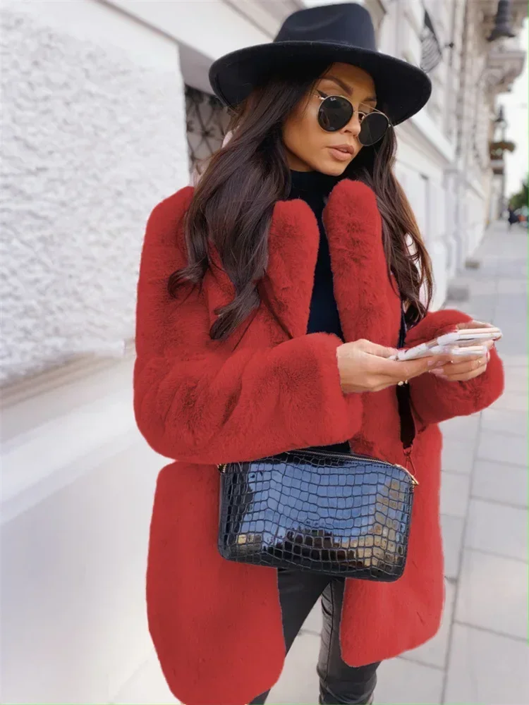 Manteau d'hiver violet à manches longues pour femmes, vestes en fourrure blanche, vêtements de bureau, revers rouge, tempérament de la mode, dame, nouveau, 2022