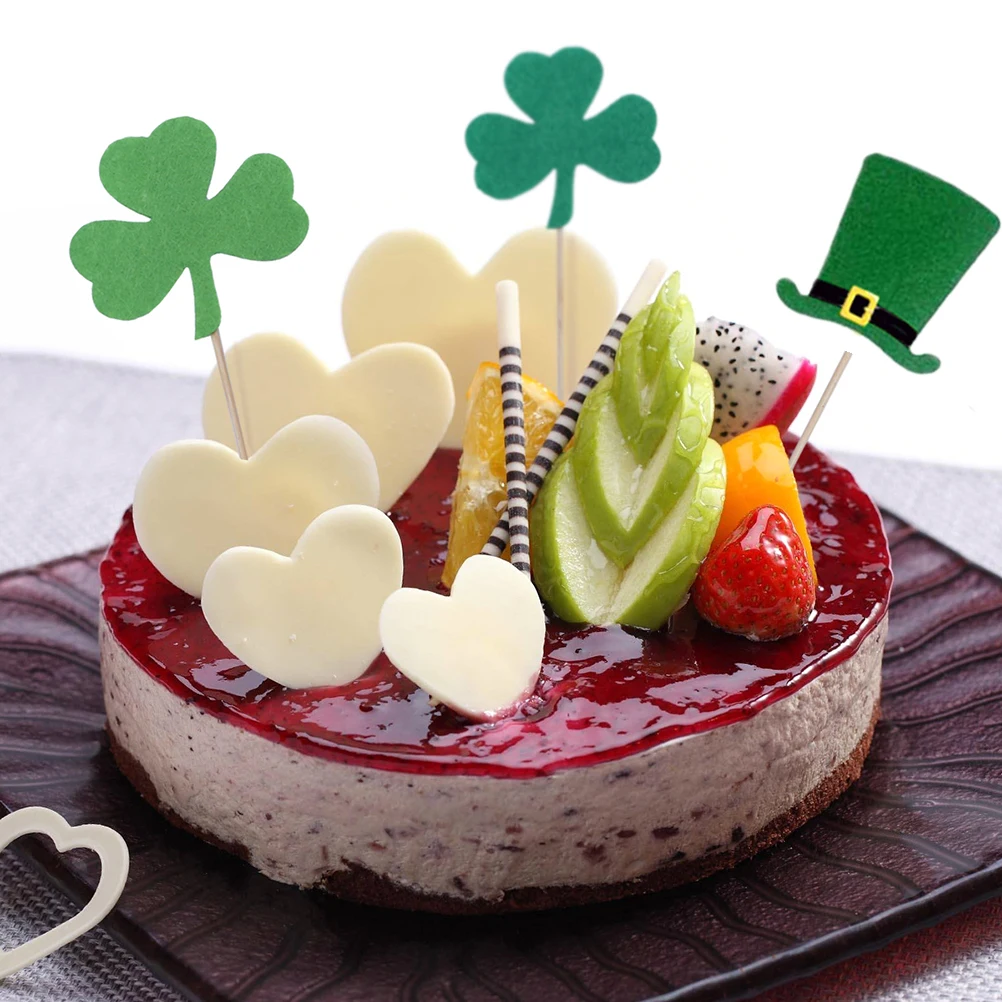 

7 Pcs Clover Card Cake Toppers Cupcake Sticks Decoration Hat Inserted Wooden Picks Child