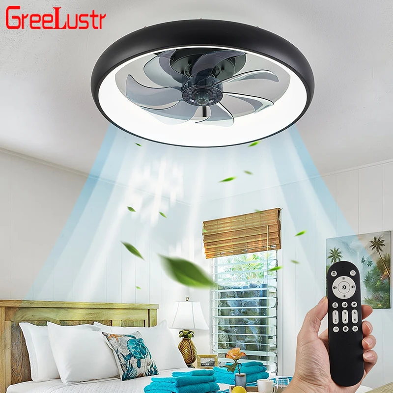 

Modern Ceiling Fans Remote Chandelier Lamp Restaurant Bedroom Variable Frequency Invisible Fan Hanging Lights 6 Speeds Timming L